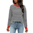 thumbnail image 1 of Womens Striped Long Sleeve Shirts Fall Outfits Color Block Tops Fashion Clothing Ribbed Crewneck Tee Blouses, 1 of 5