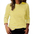 thumbnail image 1 of Womens Striped Long Sleeve Shirts Spring Outfits Color Block Tops Fashion Clothing Ribbed Crewneck Tee Blouses, 1 of 5