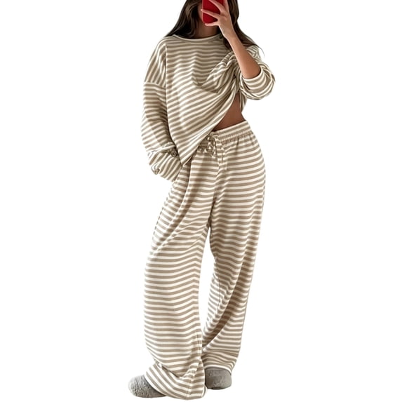 Womens Striped Lounge Set 2 Piece Outfit,M
