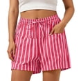 thumbnail image 1 of Womens Striped Lounge Shorts High Waisted Drawstring Casual Summer Shorts Color Block Beach Bottoms with Pockets Pink, 1 of 6