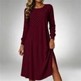 thumbnail image 1 of Womens Striped Midi Dresses Long Sleeve Square Neck Trendy Loose Casual Comfortable Dress Wine XXL, 1 of 7