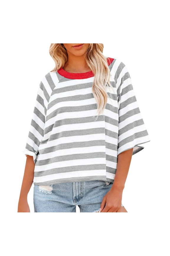 Womens Striped Oversized Sweatshirt Color Block Crew Neck Long Sleeve Casual Loose Pullover Top Y2k Clothes