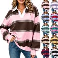 thumbnail image 1 of Womens Striped Oversized Sweatshirt Lightweight Fall Clothes V Neck Sweatshirts Women Long Sleeve Casual Loose Pullover Top Color Block Y2K Outfits Fashion Clothing, 1 of 10