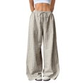 thumbnail image 1 of Womens Striped Pants Color Block Drawstring Pleated High Waist Trousers Loose Fit Casual Wide Leg Comfy Lounge Pants Black M, 1 of 7