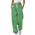 thumbnail image 1 of Womens Striped Pants Elastic Waist Drawstring Casual Sweatpants Loose Lounge Joggers Printed Trousers with Pockets (XXL, Green), 1 of 5