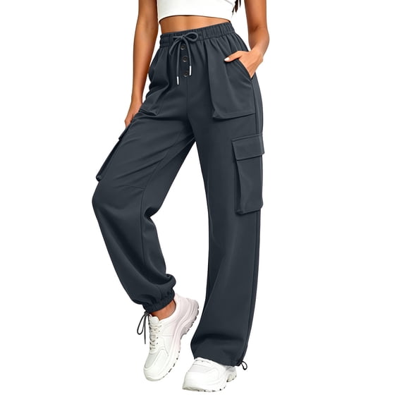 Womens Striped Pants Plus Size New Cargo Pants for Women, Adjustable Drawstring Wide Leg Jogger Pants, Summer Outdoor Sports Trousers with Multi Pockets