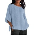 thumbnail image 1 of Womens Striped Printed Linen T-shirts Loose 3/4 Batwing Sleeves Summer Casual Pullover Tops Vintage Boho Blouse Tees, 1 of 5