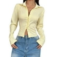 thumbnail image 1 of Womens Striped Printed T-Shirts, Long Sleeve Shirts for Women Fall Casual Slimming Fit Cropped Lapel Button Down Dressy Blouses S-2XL, 1 of 3