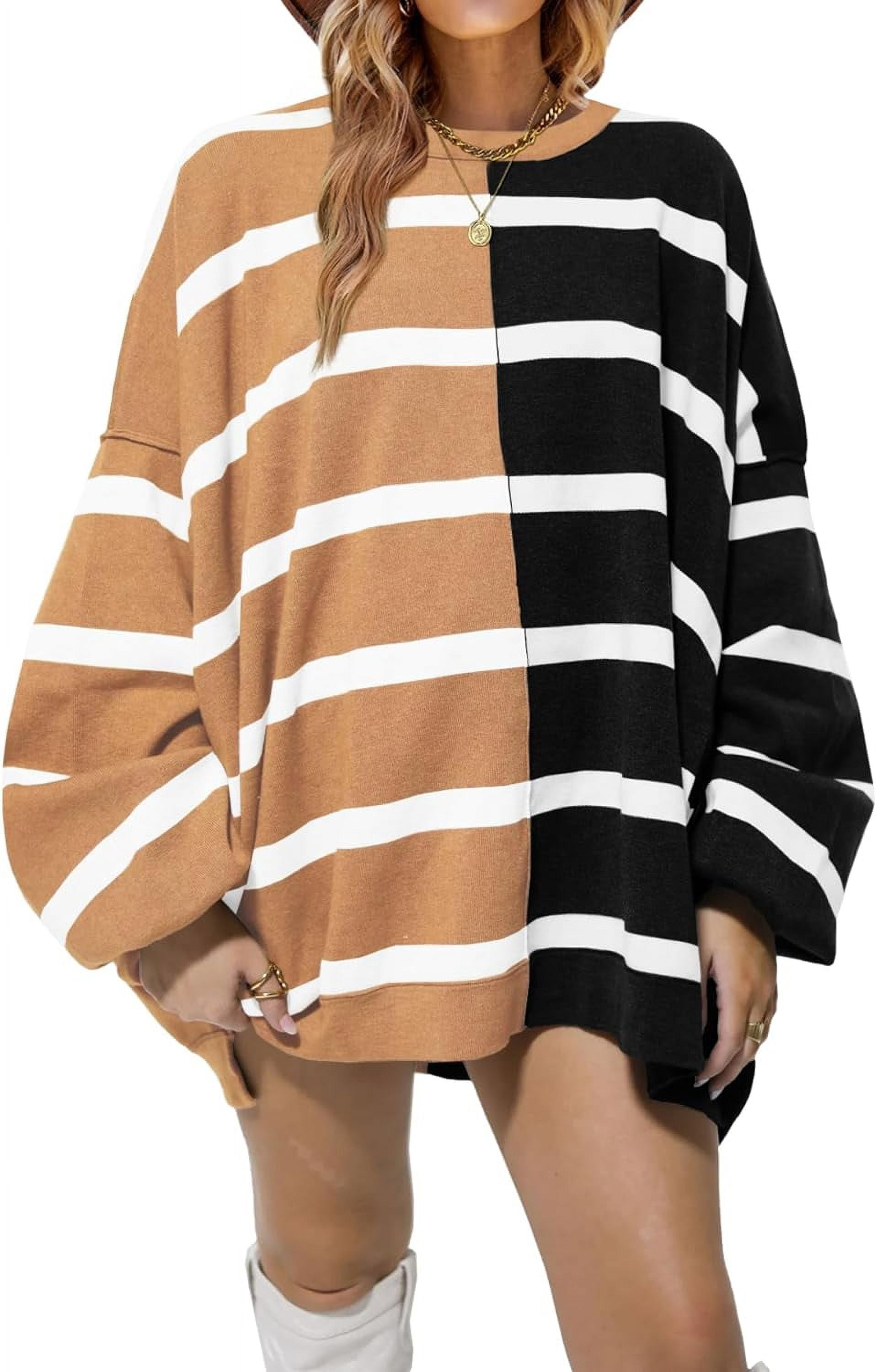 Womens Striped Pullover Sweater Crew Neck Long Sleeve Knitted Color ...