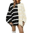 thumbnail image 1 of Womens Striped Pullover Sweater Crew Neck Long Sleeve Knitted Color Block Casual Loose Lightweight Sweaters for Women, 1 of 10