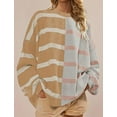thumbnail image 1 of Womens Striped Pullover Sweater Crew Neck Long Sleeve Knitted Color Block Casual Loose Lightweight Sweaters for Women, 1 of 6