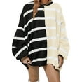thumbnail image 1 of Womens Striped Pullover Sweater Crew Neck Long Sleeve Knitted Color Block Casual Loose Lightweight Sweaters for Women, 1 of 6