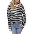 thumbnail image 1 of Womens Striped Pullover Sweater Loose Fit Soft Knit Shirts with Pocket Casual Crew Neck Long Sleeve Pullover Tops 2025 Fall Clothing, 1 of 5