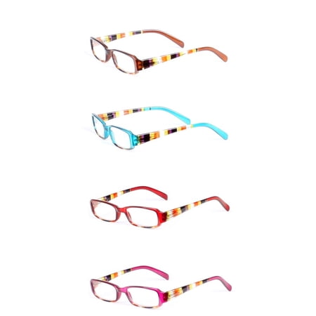 Womens Striped Rectangle Reading Glasses - 4 Pair Pack