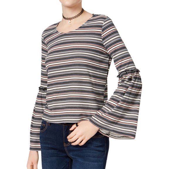 Womens Striped Rib Knit Blouse multistripe L - Juniors
