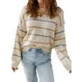 thumbnail image 1 of Womens Striped Ribbed Edge Sweater Long Sleeve Crewneck Drop Shoulder Fall Sweaters Top  XL, 1 of 6