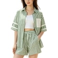 thumbnail image 1 of Womens Striped Sets 2 Piece Short Sleeve Button Down Top and Shorts Lounge Wear Outfits, 1 of 7