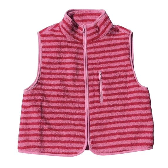 Womens Striped Sherpa Vest Warm Sleeveless Zip Jacket Fall Winter Outfits (Watermelon Red XXL)