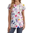 thumbnail image 1 of Womens Striped Shirts Raglan Short Sleeve Blouses Crewneck Pullover Loose Tunic Tops 2025 Summer, 1 of 5