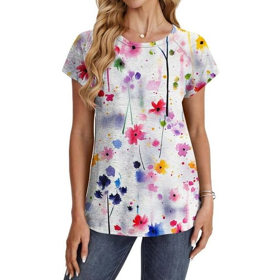 Womens Striped Shirts Raglan Short Sleeve Blouses Crewneck Pullover Loose Tunic Tops 2025 Summer