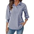 thumbnail image 1 of Miqool Womens Striped Shirts Smocked Cuffed 3/4 Sleeve Button up Collared Shirts Dressy Casual Blouses Business Work Office Tops with Pocket, 1 of 8