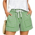 thumbnail image 1 of Womens Striped Shorts Elastic Waist Drawstring Summer Casual Beach Lounge Loose Fit Shorts with Pockets Green, 1 of 5