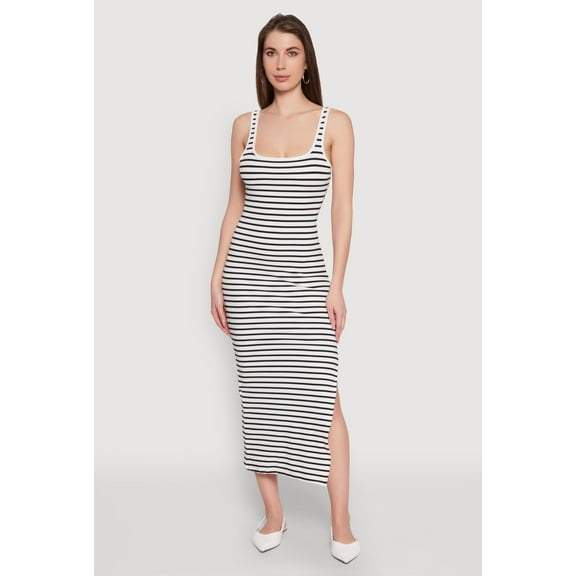 Womens Striped Side Slit Tank Dress