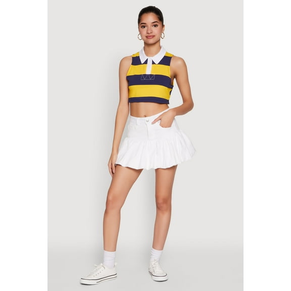 Womens Striped Sleeveless Cropped Polo