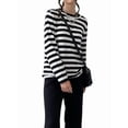 thumbnail image 1 of Womens Striped Soft Knit Pullover Sweater Loose Fit Shirts Black S, 1 of 9
