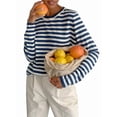 thumbnail image 1 of Womens Striped Soft Knit Pullover Sweater Loose Fit Shirts Blue M, 1 of 9