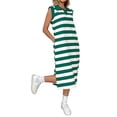 thumbnail image 1 of Womens Striped Summer A Line Dress Casual Cap Sleeve Lapel Neck T Shirt Dresses with Pockets Green XL, 1 of 7