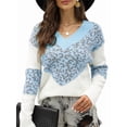 thumbnail image 1 of Female Striped Sweater Casual Leopard Long Sleeve V Neck Chunky Knit Drop Shoulder Pullover Jumper Tops Blue L, 1 of 8