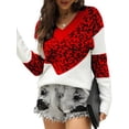 thumbnail image 1 of Womens Striped Sweater Casual Leopard Long Sleeve V Neck Chunky Knit Drop Shoulder Pullover Jumper Tops Red M, 1 of 8