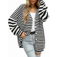 thumbnail image 1 of Womens Striped Sweater Coat Casual Long Sleeve Open Front Button Down Loose Knit Cardigan Fall Black M, 1 of 8