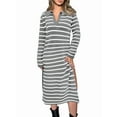thumbnail image 1 of Womens Striped Sweater Dress Fall Chunky Knit V Neck Collared Long Sleeve Slit Loose Midi Dresses Grey XXL, 1 of 7