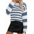 thumbnail image 1 of Womens Striped Sweater Pullover Crewneck Knit Long Sleeve Ribbed Knitted Sweaters Trendy Casual Soft Top Blue M, 1 of 8