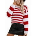 thumbnail image 1 of Womens Striped Sweater Pullover Crewneck Knit Long Sleeve Ribbed Knitted Sweaters Trendy Casual Soft Top Red XL, 1 of 9