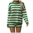 thumbnail image 1 of Womens Striped Sweater Set Oversized Sets Matching Pajamas Long Sleeve Sweater Top And Shorts, 1 of 2