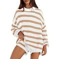 thumbnail image 1 of Womens Striped Sweater Set Oversized Sets Matching Pajamas Long Sleeve Sweater Top And Shorts, 1 of 1