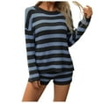 thumbnail image 1 of Womens Striped Sweater Set Oversized Sets Matching Pajamas Long Sleeve Sweater Top And Shorts, 1 of 2