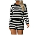 thumbnail image 1 of Womens Striped Sweater Set Oversized Sets Matching Pajamas Long Sleeve Sweater Top And Shorts, 1 of 2
