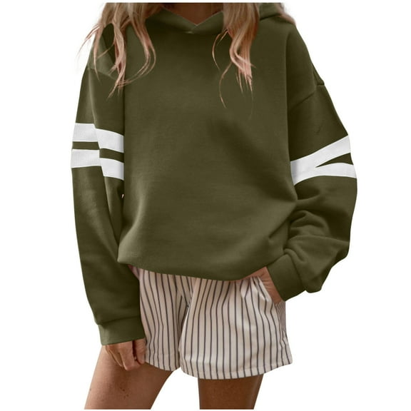 Womens Striped Sweatshirt Casual Fleece Hoodies Oversized Long Sleeve Pullovers Fall Winter Hooded Pullover Tops Drop Shoulder Y2K Clothes