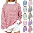 thumbnail image 1 of Womens Striped Sweatshirt Oversized Striped Mock Neck Sweatshirt Loose Long Sleeve Pullover Top Casual Soft Comfort Top with Elastic Cuffs, 1 of 8