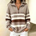 thumbnail image 1 of Womens Striped Sweatshirt With Quarter Zip Pullover Collar And Long Sleeves For Casual Weekend Wear And Everyday Layering, 1 of 8