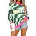 thumbnail image 1 of Womens Striped Sweatshirts Christmas Holiday Pullover Shirts Long Sleeve Crewneck Fashion Tops Fall Clothes, L Hot Pink, 1 of 5