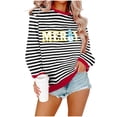 thumbnail image 1 of Womens Striped Sweatshirts Christmas Holiday Pullover Shirts Long Sleeve Crewneck Fashion Tops Fall Clothes, S Black, 1 of 4