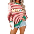 thumbnail image 1 of Womens Striped Sweatshirts Christmas Holiday Pullover Shirts Long Sleeve Crewneck Fashion Tops Fall Clothes, XXL Green, 1 of 6