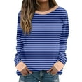 thumbnail image 1 of Womens Striped Sweatshirts Trendy Colorblock Crewneck Pullover Loose Long Sleeve Casual Plus Size Cotton Tops (2XL, Blue), 1 of 5