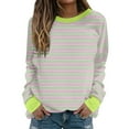 thumbnail image 1 of Womens Striped Sweatshirts Trendy Colorblock Crewneck Pullover Loose Long Sleeve Casual Plus Size Cotton Tops (5XL, Pink), 1 of 5