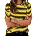 thumbnail image 1 of Womens Striped T Shirts Crewneck Short Sleeve Tops Color Block Thin Casual Tee for Women Fall Summer Tee Shirt 2025, 1 of 6